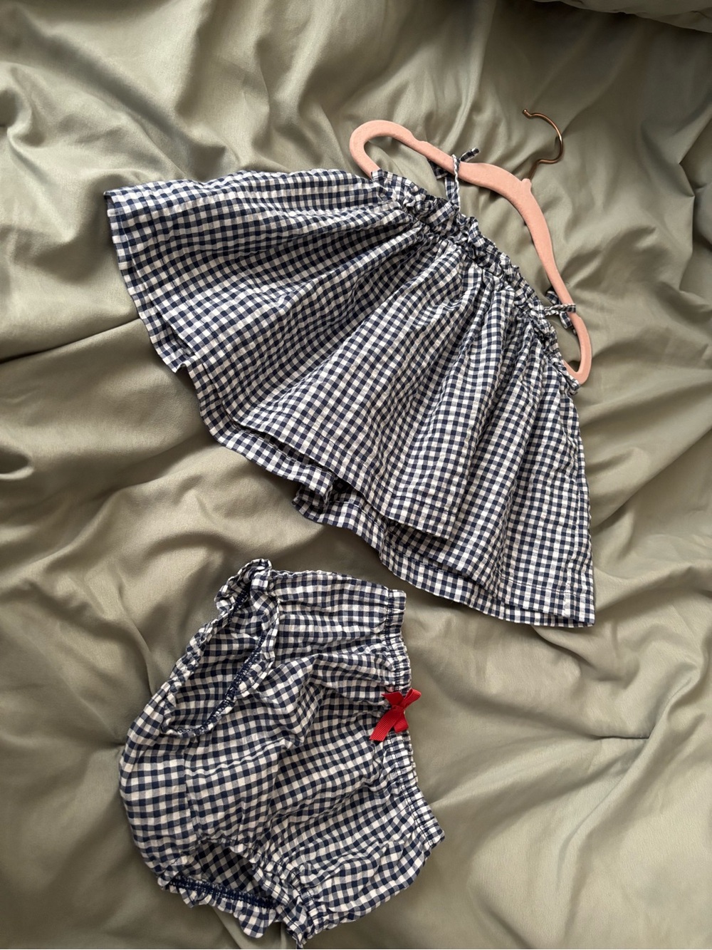 Carter's Navy Blue and White Gingham Kids Matching Set with Red Bow Accent